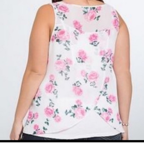 torrid Tops - Torrid Floral Chiffon Tank With Back Tulip Hem Scoop Neck Pleated Front 3X